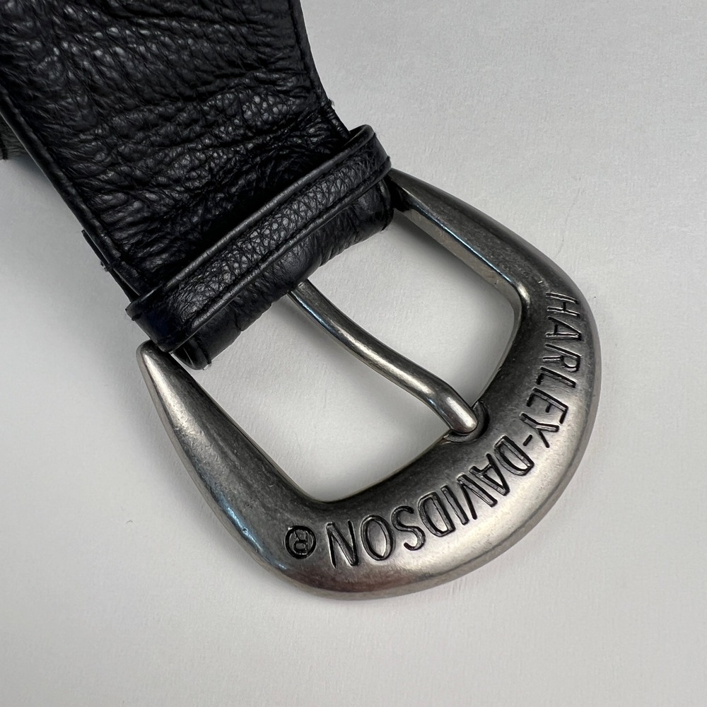 VTG Harley-Davidson Leather Belt Mens 30 Black Pebbled Snap Buckle Biker Moto